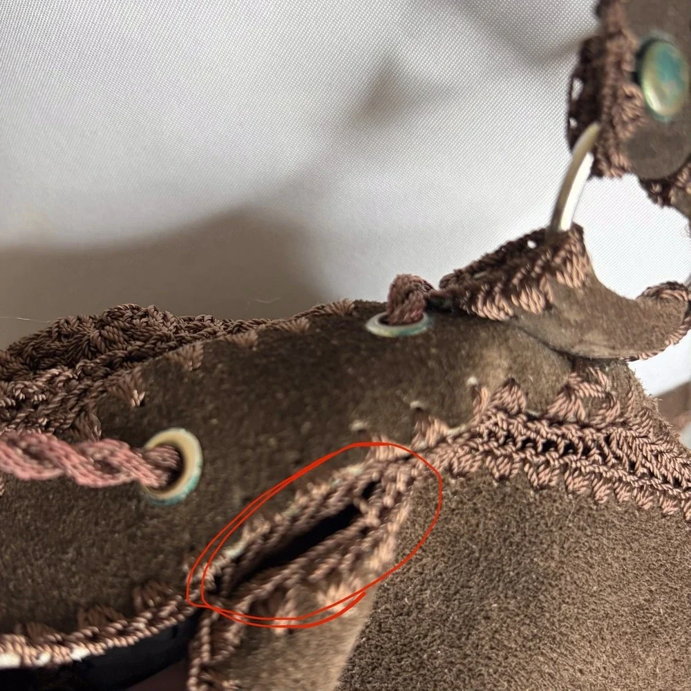 Puro Cuero Crochet Backpack Dark Brown Suede Trim Boho Festival Bucket Bag